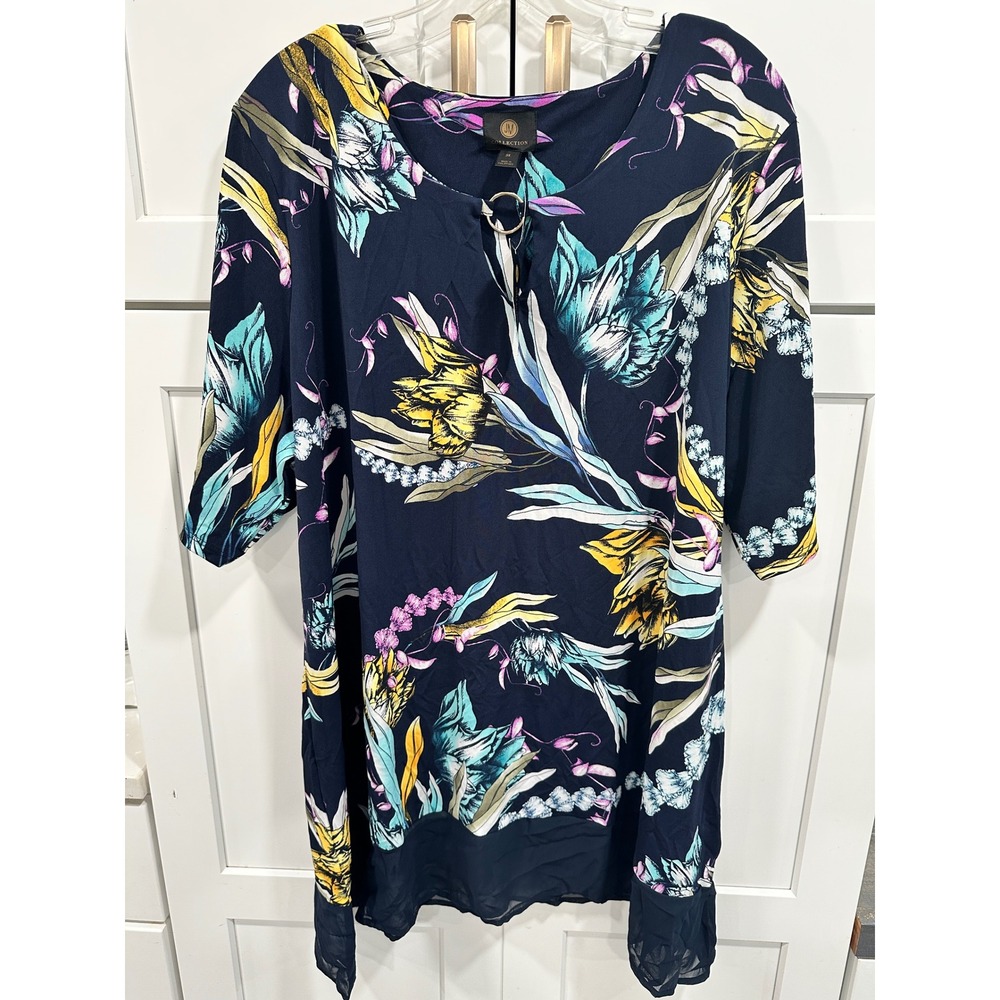 JM Collection‎ 3X Floral Romance Dress Navy Blue Multi Occasion Career